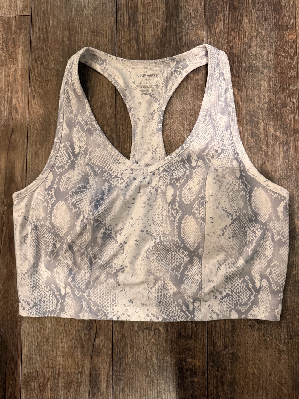 Nine West Light Gray Snake-Print Racerback Sports Bra